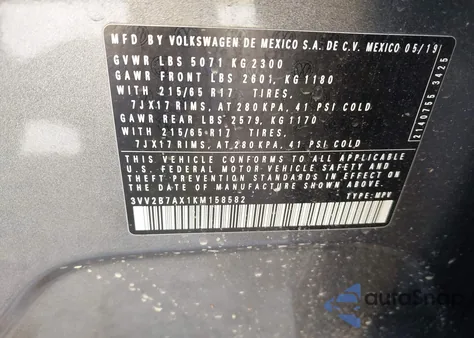 2019 Volkswagen Tiguan 2.0T Se/2.0T Sel/2.0T Sel R-Line/2.0T Sel R-Line Black from USA, damaged, VIN 3VV2B7AX1KM158582